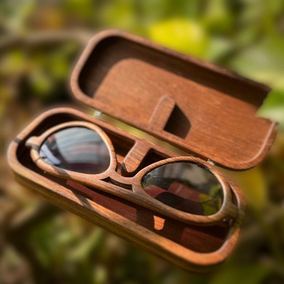 Wooden sunglasses with matching case